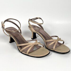 BP. Sz 6M Open Toe Heeled Cross Strap Sandals Emily Nude Adjustable Ankle Strap